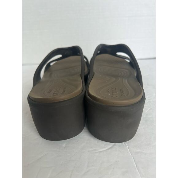 Crocs Dual Comfort Sanrah Brown Strap Wedge Slide Sandals Sz 10 - Picture 7 of 11